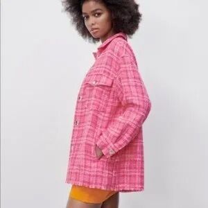 Zara Pink Checked Oversized Jacket NO TAGS BUT NEW